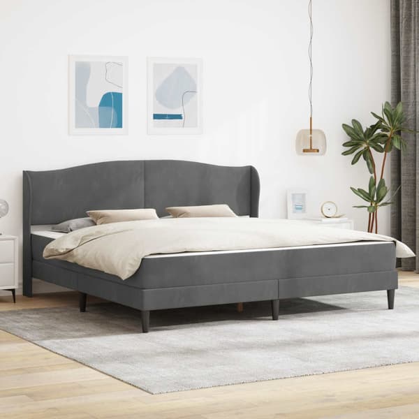 Sängram med huvudgavel Mörkgrå 180 x 200 cm Sammet