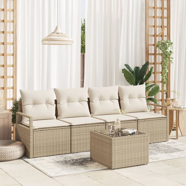 Soffset 5 st 4-Antal sittplatser Beige och gräddfärgad