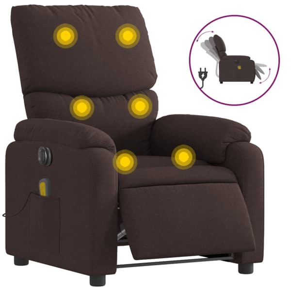 Elektrisk massagefåtölj mörkbrun tyg