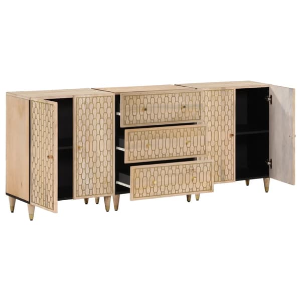 Sidoskåp 3 st 60x33x75 cm massivt mangoträ