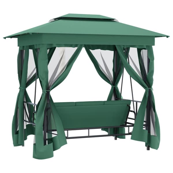 Paviljong med hammock grön tyg&stål