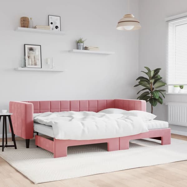 Dagbädd med madrasser utdragbar rosa 80x200 cm sammet