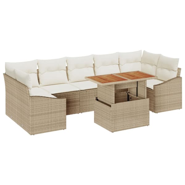 Trädgårdsmöbelset med kudde 8 pcs Beige och gräddfärgad