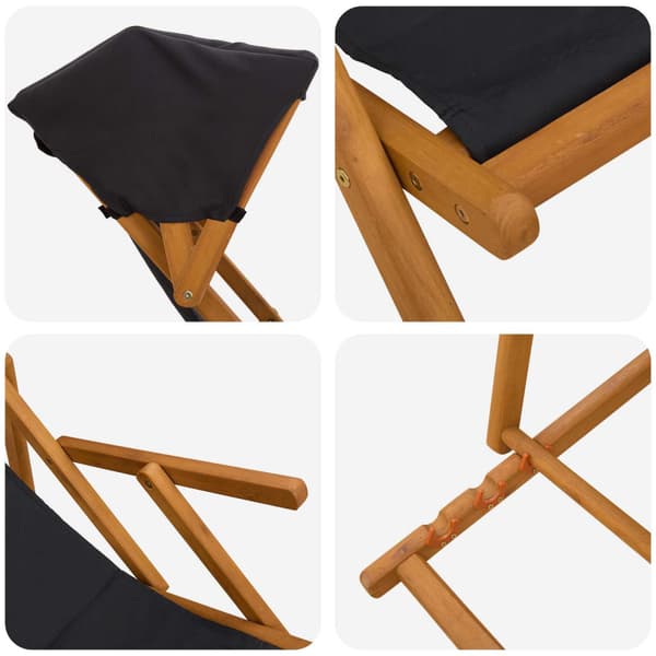 Deck Chair 2 st 3 Position Massiv Eukalyptus Trä Svart