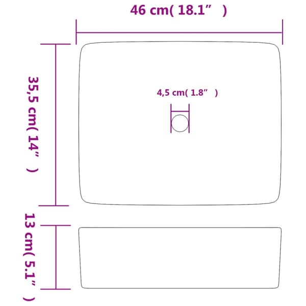 Handfat svart och blå rektangulär 46x35,5x13 cm keramik