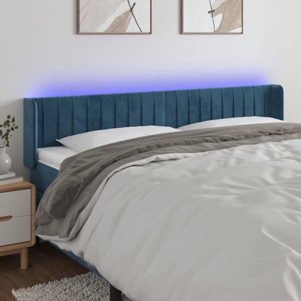 Sänggavel LED mörkblå 183x16x78/88 cm sammet