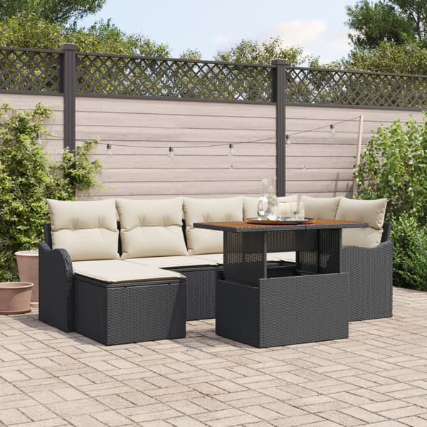 Trädgårdsoffset med lagring 7 pcs Svart Poly rattan