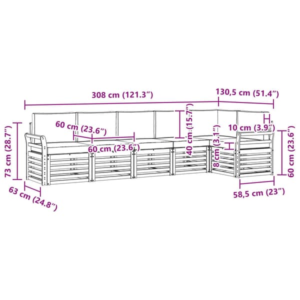 Utomhussoffset 6 pcs Vit och antracit 308 x 130,5 x 73 cm