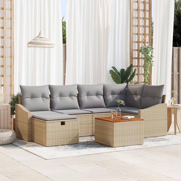 Trädgårdsoffset 7 st Beige Poly rattan