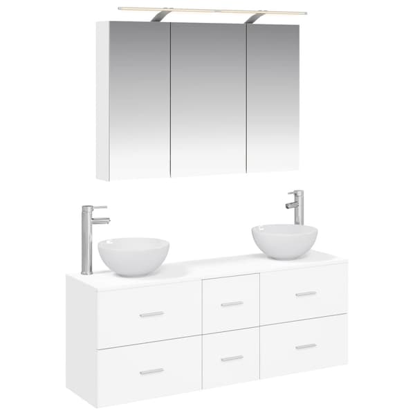 Badrumsmöbelset 4 pcs Vit Konstruerat trä och glas