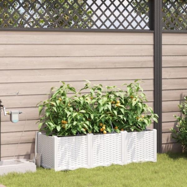 Trädgårdsplanterare med Vattenirrigationssystem 3 st Vit