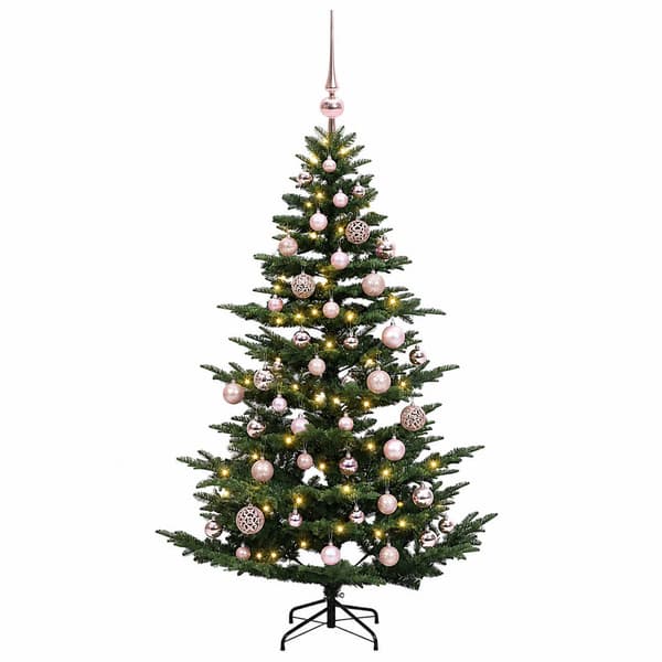 Konstgjord julgran med julkulor 120 cm 150 LED-lampor Varmvit