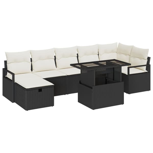 Trädgårdsoffset med kudde med lagring 8 pcs Svart Poly rattan
