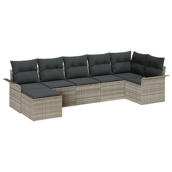Trädgårdsoffset med kudde med lagring 7 pcs Ljusgrå Poly rattan