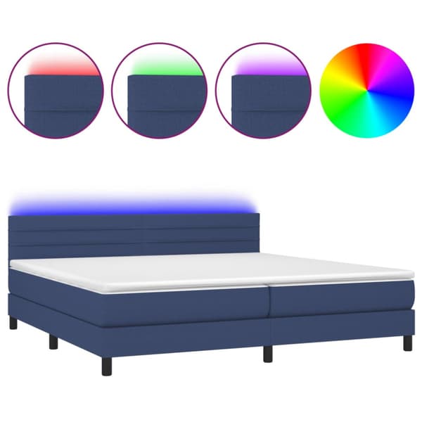 Ramsäng med madrass & LED blå 200x200 cm tyg