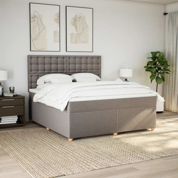 Ramsäng med madrass taupe 180x200 cm tyg