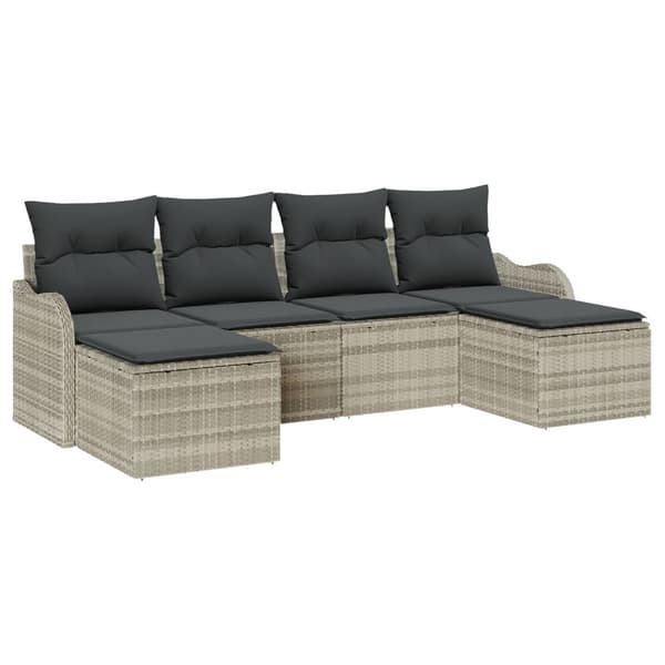 Trädgårdsoffset med kudde 6 pcs Ljusgrå Poly rattan