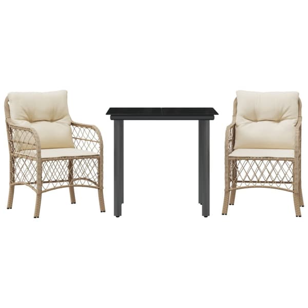 Bistrogrupp med dynor 3 delar beige konstrotting
