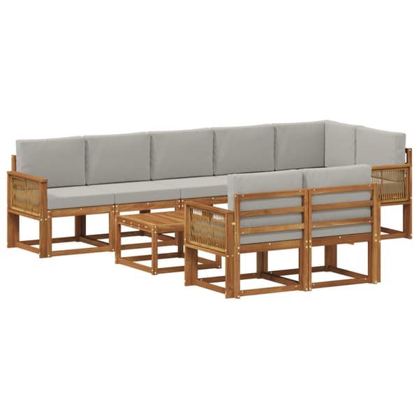 Utomhussoffset med kudde 9 pcs Naturlig och ljusgrå Polyester