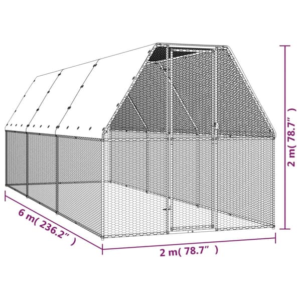 Hönsbur för utomhusbruk 2x6x2 m galvaniserat stål