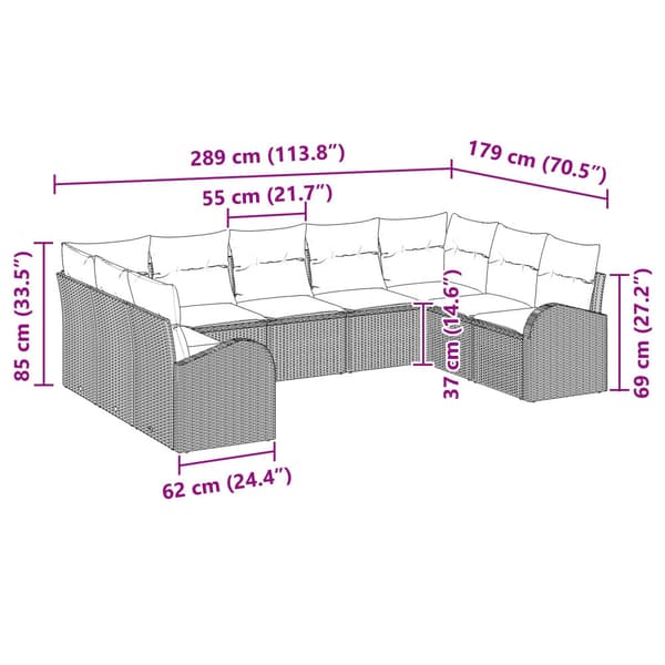 Soffset med kudde Svart Poly Rattan