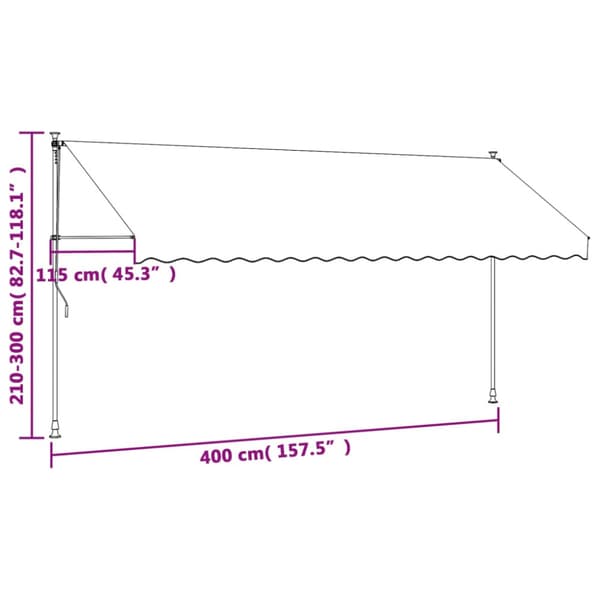 Markis infällbar gräddvit 400x150 cm tyg och stål