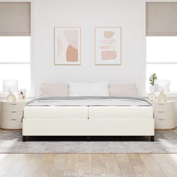 Sängram med madrass Kräm 200 x 200 cm tyg