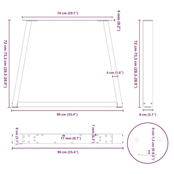 Matbordsben V-formade 2 st antracit 90x(72-73,3) cm stål