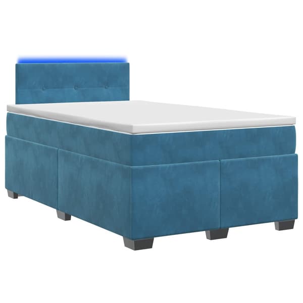 Boxspring säng med madrass och LED Blå 120 x 200 cm Sammet