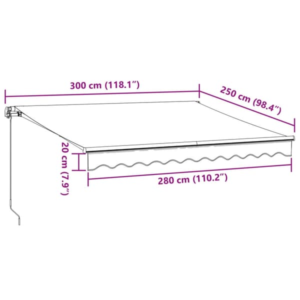 Markis manuellt infällbar antracit&vit 300x250 cm