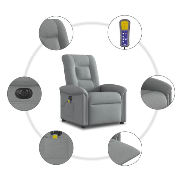 Elektrisk massagefåtölj ljusgrå tyg