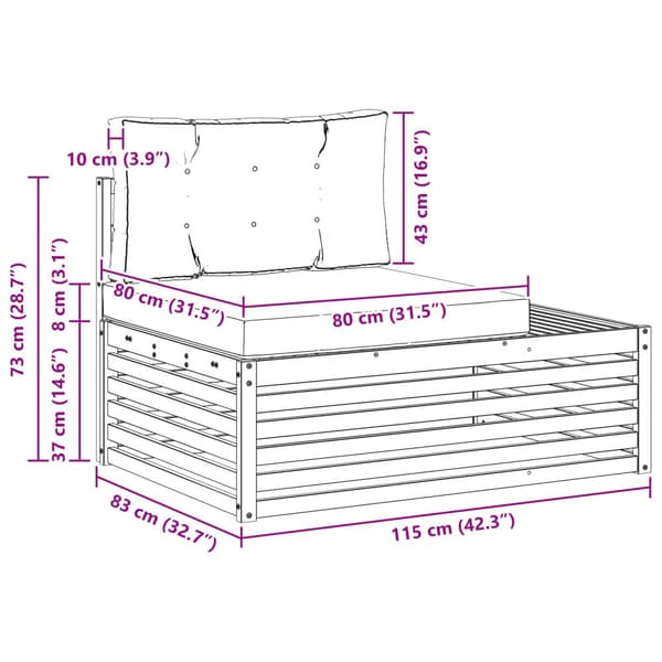 Utomhus modulsoffa Vit 115 x 83 x 73 cm Massivt Akaciaträ
