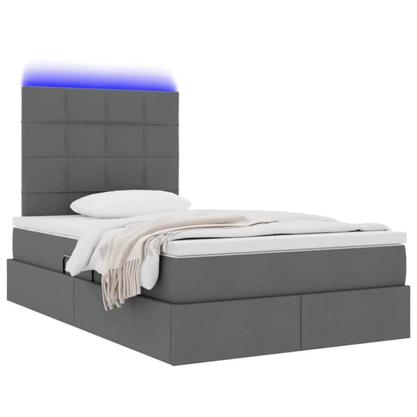 Förvaringssäng med LED med led Mörkgrå 120 x 190 cm Polyester