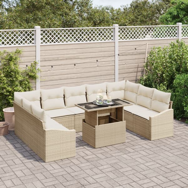 Trädgårdsoffset med kudde 10 pcs Beige och gräddfärgad