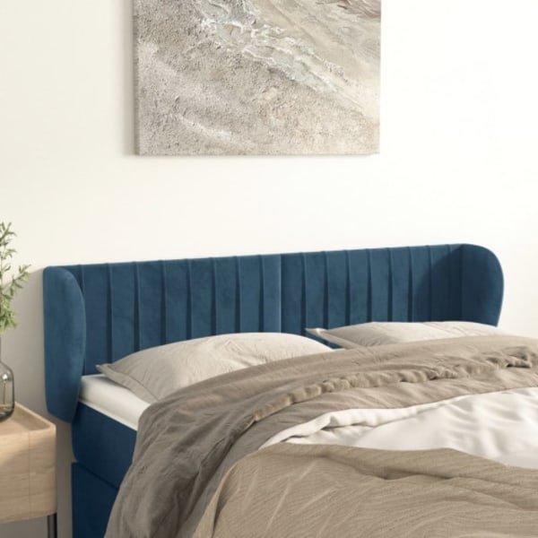 Sänggavel med kanter blå 147x23x78/88 cm sammet