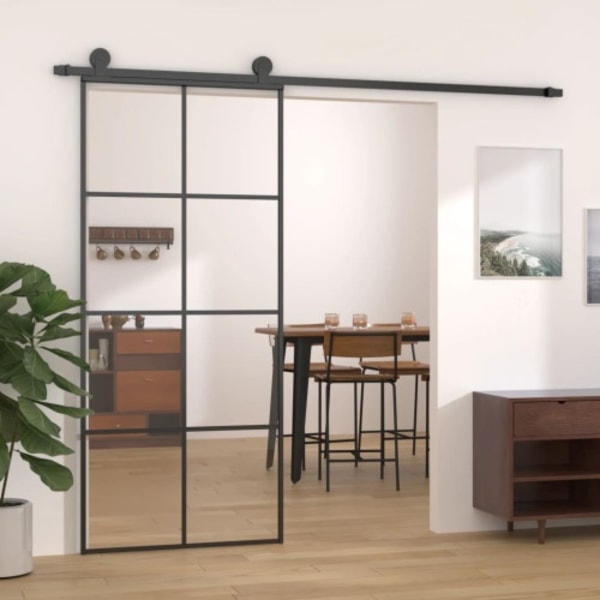 Skjutdörr svart 90x205 cm ESG-glas och aluminium