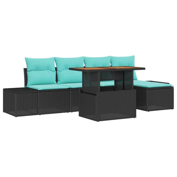 Trädgårdsoffset 6 st Svart Poly rattan