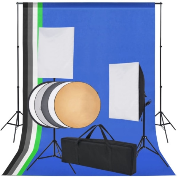 Studioutrustning: 5 färgade bakgrunder & 2 softboxar