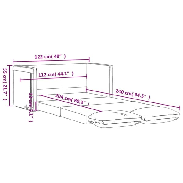 Golvbäddsoffa 2-i-1 vinröd 122x204x55 cm sammet