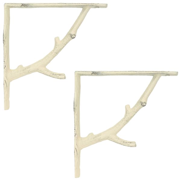 Hyllkonsoler 2 st Antik vit 14 x 14 x 4 cm Stål
