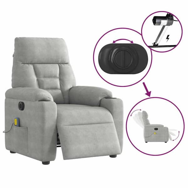 Elektrisk massagefåtölj ljusgrå mikrofibertyg