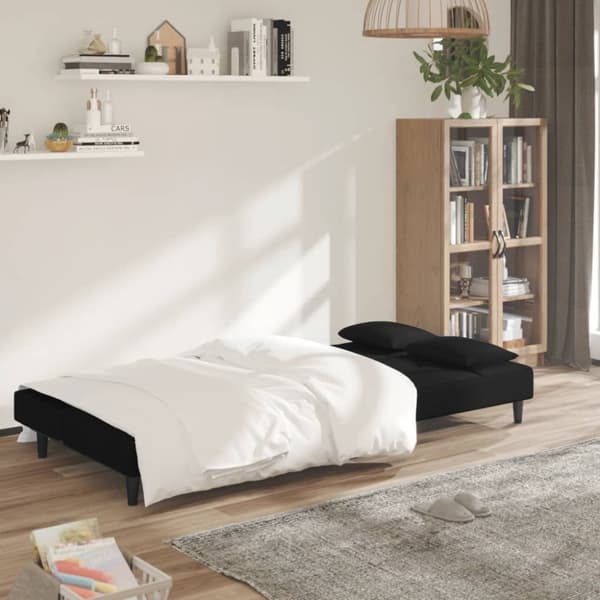 Bäddsoffa 2-sits med två kuddar svart sammet