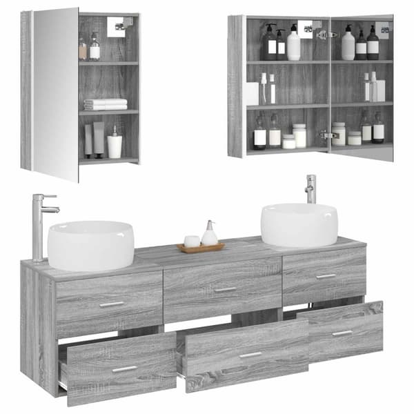 Badrumsmöbelset 5 pcs Grå Sonoma Konstruerat trä och glas