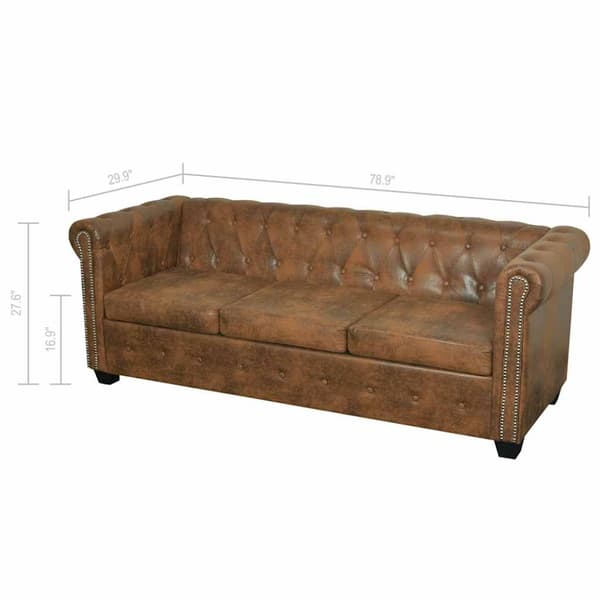 Chesterfield Soffa 3-Sits Brun Konstläder