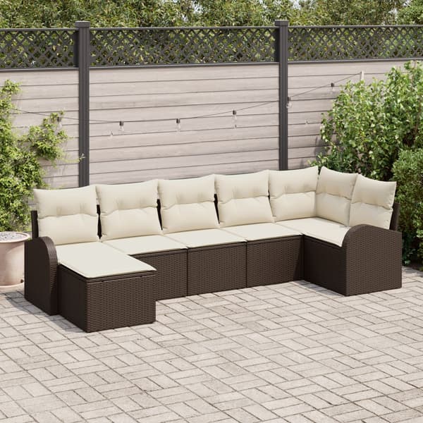 Trädgårdsoffset med kudde 7 pcs Brun Poly rattan