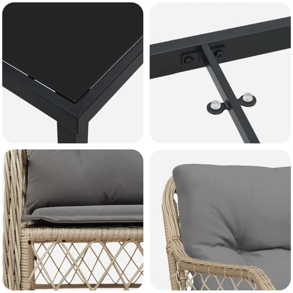 Trädgårdsmöbelset med kudde 7 pcs Beige konstrotting