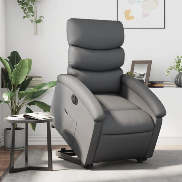 Reclinerfåtölj med uppresningshjälp grå konstläder
