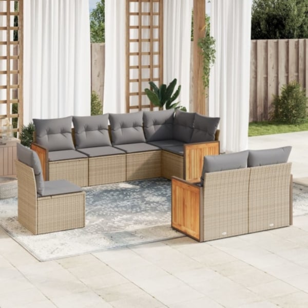 Matgrupp för trädgården med dynor 8 delar beige konstrotting