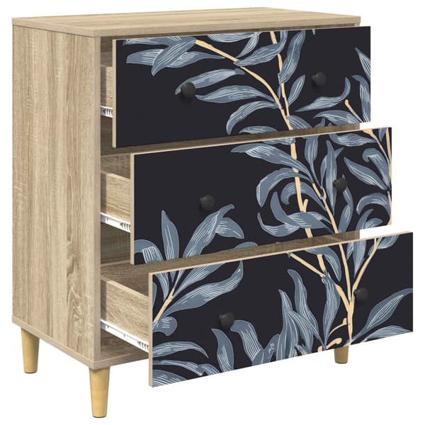 Kommode DOKKUM Blå ormbunkstryck 66 x 36,5 x 75 cm Sonoma-ek