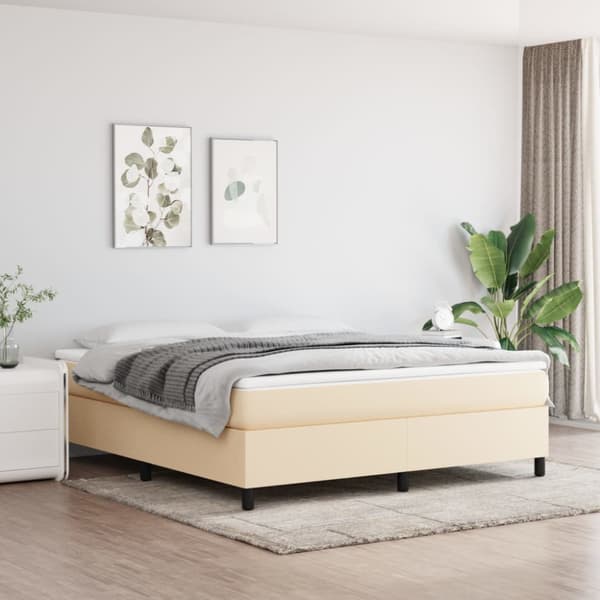 Boxspring-sängram gräddvit 180x200 cm tyg